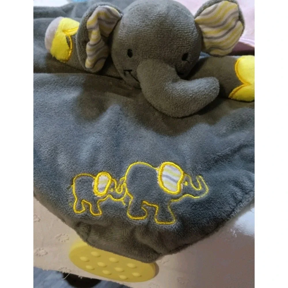 Lot (4) 3 Elephant Loveys Security Blanket 1 Elephant Paci Holder Gray Pink Blue